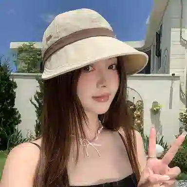 稻草人 时尚百搭显脸小 遮脸素颜氛围感撞色户外防紫外线遮阳 可挂口罩 聚酯纤维 防晒帽 女款