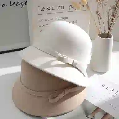 稻草人 韩版时尚优雅高级感 百搭潮流纯色 显脸小 羊毛 渔夫帽 女款