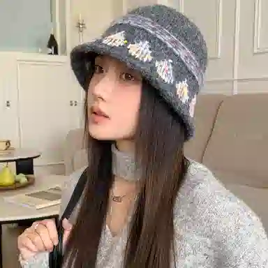 稻草人 韩版时尚可爱盆帽显脸小 秋冬保暖素颜百搭 聚酯纤维 渔夫帽 女款