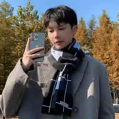 稻草人 男士冬季新款时尚百搭韩版休闲简约学生保暖围脖潮 聚酯纤维 绒线围巾 男款