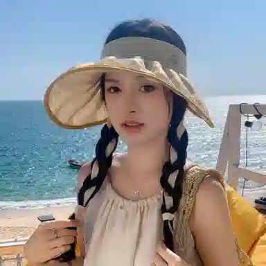 稻草人 空顶大檐遮阳防紫外线 出游韩系百搭显脸小 聚酯纤维 防晒帽 女款