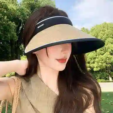 稻草人 大帽檐空顶遮阳帽 防紫外线 显脸小 简约百搭 聚酯纤维 防晒帽 女款