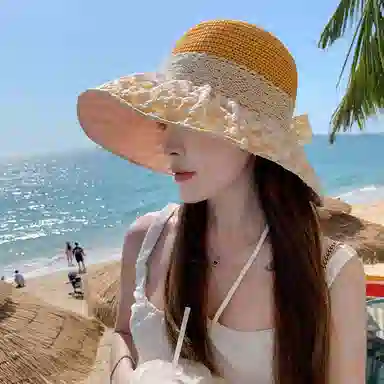 稻草人 帽子夏季新款太阳帽大帽檐防紫外线户外防晒遮阳帽 聚酯纤维 渔夫帽 女款 多色可选