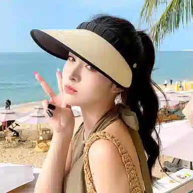 稻草人 大檐空顶可扎马尾 韩系百搭显脸小 遮阳防紫外线 聚丙烯 防晒帽 女款