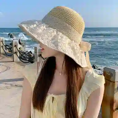 稻草人 帽子夏季新款太阳帽大帽檐防紫外线户外防晒遮阳帽 聚酯纤维 渔夫帽 女款 多色可选