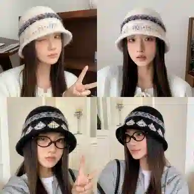 稻草人 韩版时尚可爱盆帽显脸小 秋冬保暖素颜百搭 聚酯纤维 渔夫帽 女款