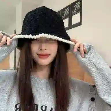 稻草人 韩版时尚百搭撞色气质高级感软糯保暖显脸小 聚酯纤维 渔夫帽 女款