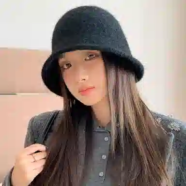 稻草人 韩版纯色毛绒高级感百搭素颜显脸小 聚酯纤维 渔夫帽 女款