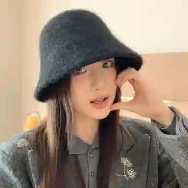 稻草人 韩版纯色毛绒水桶帽 高级感保暖百搭素颜显脸小 聚酯纤维 渔夫帽 女款