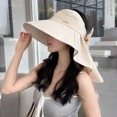 稻草人 夏季大檐遮阳空顶披肩帽 户外防紫外线 休闲百搭  涤纶 防晒帽 女款