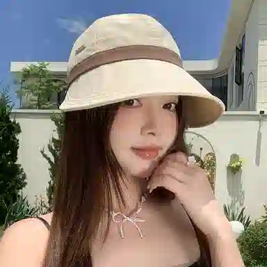 稻草人 时尚百搭显脸小 遮脸素颜氛围感撞色户外防紫外线遮阳 可挂口罩 聚酯纤维 防晒帽 女款