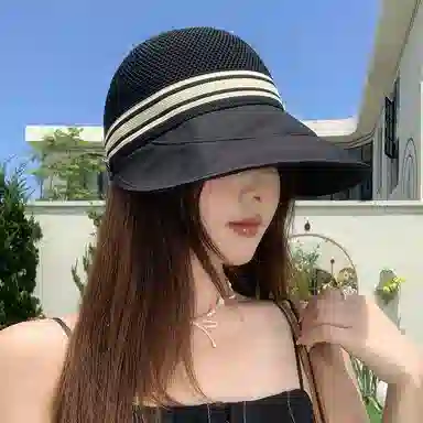 稻草人 拼色镂空透气夏季百搭时尚显脸小 遮阳防紫外线 聚酯纤维 防晒帽 女款