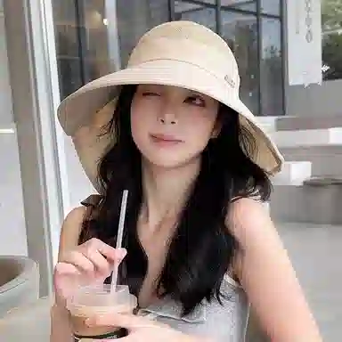 稻草人 夏季大檐遮阳空顶披肩帽 户外防紫外线 休闲百搭  涤纶 防晒帽 女款