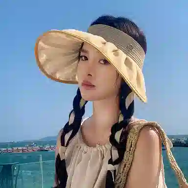 稻草人 空顶大檐遮阳防紫外线 出游韩系百搭显脸小 聚酯纤维 防晒帽 女款