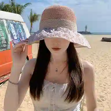 稻草人 帽子夏季新款太阳帽大帽檐防紫外线户外防晒遮阳帽 聚酯纤维 渔夫帽 女款 多色可选