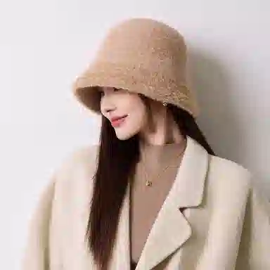 稻草人 毛绒水桶帽保暖防寒 简约百搭时尚 显脸小 涤纶 渔夫帽 女款