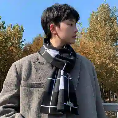 稻草人 男士冬季新款时尚百搭韩版休闲简约学生保暖围脖潮 聚酯纤维 绒线围巾 男款