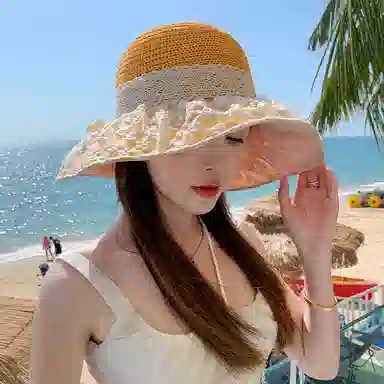 稻草人 帽子夏季新款太阳帽大帽檐防紫外线户外防晒遮阳帽 聚酯纤维 渔夫帽 女款 多色可选