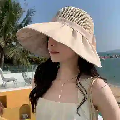 稻草人 百搭时尚显脸小 大帽檐遮阳防晒防紫外线 聚酯纤维 渔夫帽 女款