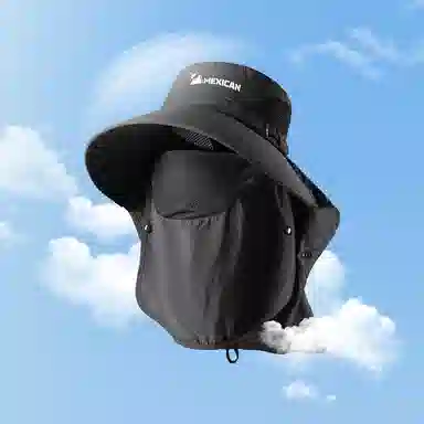 稻草人 夏季户外登山钓鱼遮阳面罩护颈一体太阳帽 大檐防紫外线 休闲百搭 涤纶 防晒帽 男女同款情侣款