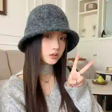 稻草人 韩版纯色毛绒高级感百搭素颜显脸小 聚酯纤维 渔夫帽 女款