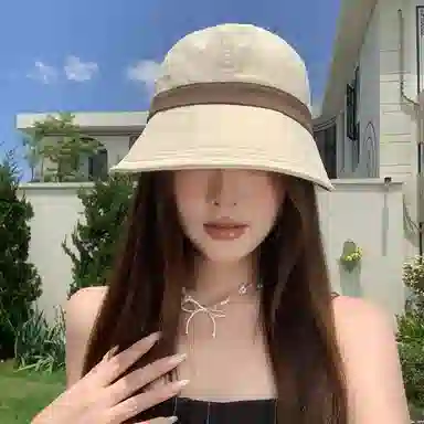 稻草人 时尚百搭显脸小 遮脸素颜氛围感撞色户外防紫外线遮阳 可挂口罩 聚酯纤维 防晒帽 女款