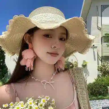 稻草人 波浪边蕾丝蝴蝶结草帽 大帽檐编织帽海边沙滩度假 遮阳 韩系百搭显脸小 纸草 防晒帽 女款