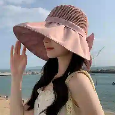 稻草人 百搭时尚显脸小 大帽檐遮阳防晒防紫外线 聚酯纤维 渔夫帽 女款