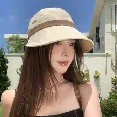 稻草人 时尚百搭显脸小 遮脸素颜氛围感撞色户外防紫外线遮阳 可挂口罩 聚酯纤维 防晒帽 女款