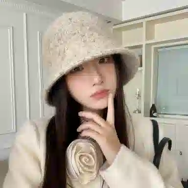 稻草人 韩版纯色毛绒高级感百搭素颜显脸小 聚酯纤维 渔夫帽 女款