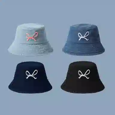 稻草人 日系时尚百搭蝴蝶显脸小 休闲简约文艺风 牛仔布 渔夫帽 女款