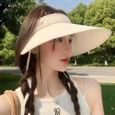 稻草人 夏季檐空顶遮阳 海边沙滩度假遮脸防紫外线 韩系百搭 显脸小 锦纶 防晒帽 女款