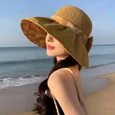 稻草人 百搭时尚显脸小 大帽檐遮阳防晒防紫外线 聚酯纤维 渔夫帽 女款