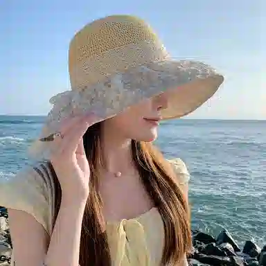 稻草人 帽子夏季新款太阳帽大帽檐防紫外线户外防晒遮阳帽 聚酯纤维 渔夫帽 女款 多色可选