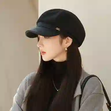 稻草人 韩版八角帽 气质时尚显脸小简约文艺复古画家帽 涤纶 贝雷帽 女款