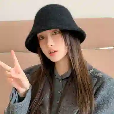 稻草人 韩版纯色毛绒水桶帽 高级感保暖百搭素颜显脸小 聚酯纤维 渔夫帽 女款