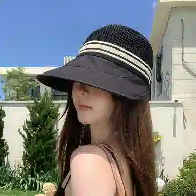 稻草人 拼色镂空透气夏季百搭时尚显脸小 遮阳防紫外线 聚酯纤维 防晒帽 女款