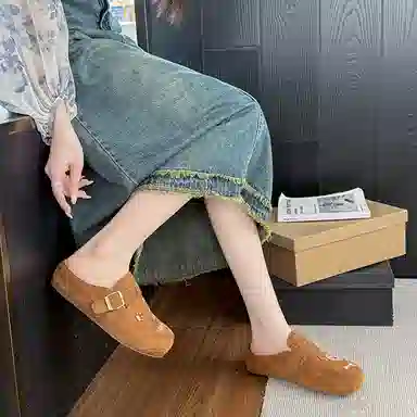 乐乐鱼 软底一脚蹬简约可爱外穿时尚 防磨包头拖鞋 女