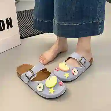 乐乐鱼 可爱复古时尚百搭舒适包头拖鞋 女