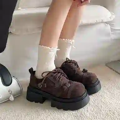 乐乐鱼 厚底复古风小个子小皮鞋 休闲单鞋 女