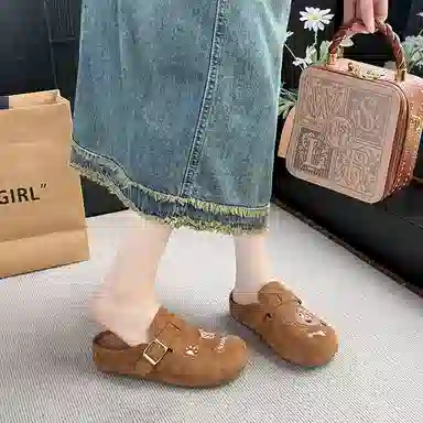 乐乐鱼 软底一脚蹬简约可爱外穿时尚 防磨包头拖鞋 女