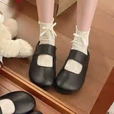 乐乐鱼 外穿百搭 防磨包头拖鞋 女 黑色