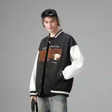 泰迪珍藏 基础字母毛巾绣拼接宽松棒球服夹克外套 男女同款