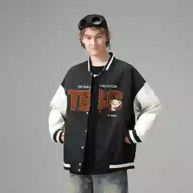 泰迪珍藏 基础字母毛巾绣拼接宽松棒球服夹克外套 男女同款