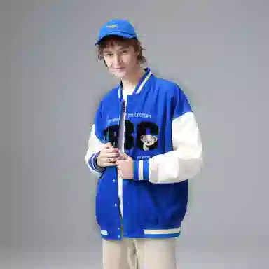 泰迪珍藏 基础字母毛巾绣拼接宽松棒球服夹克外套 男女同款