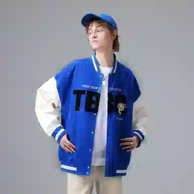 泰迪珍藏 基础字母毛巾绣拼接宽松棒球服夹克外套 男女同款