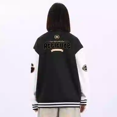 Gwola Baseball Boy Series Patchwork Colorblock Letter Print Baseball Jacket