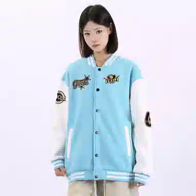 Gwola Baseball Boy Series Patchwork Colorblock Letter Print Baseball Jacket