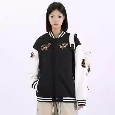 Gwola Baseball Boy Series Patchwork Colorblock Letter Print Baseball Jacket