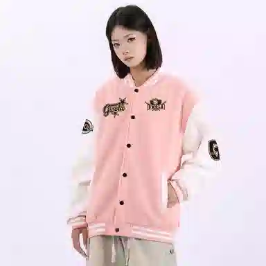 Gwola Baseball Boy Series Patchwork Colorblock Letter Print Baseball Jacket